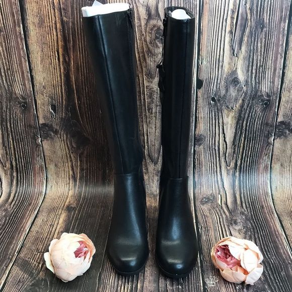 Giani Bernini Adonny Wide Calf Black Leather Boots - Picture 3 of 8